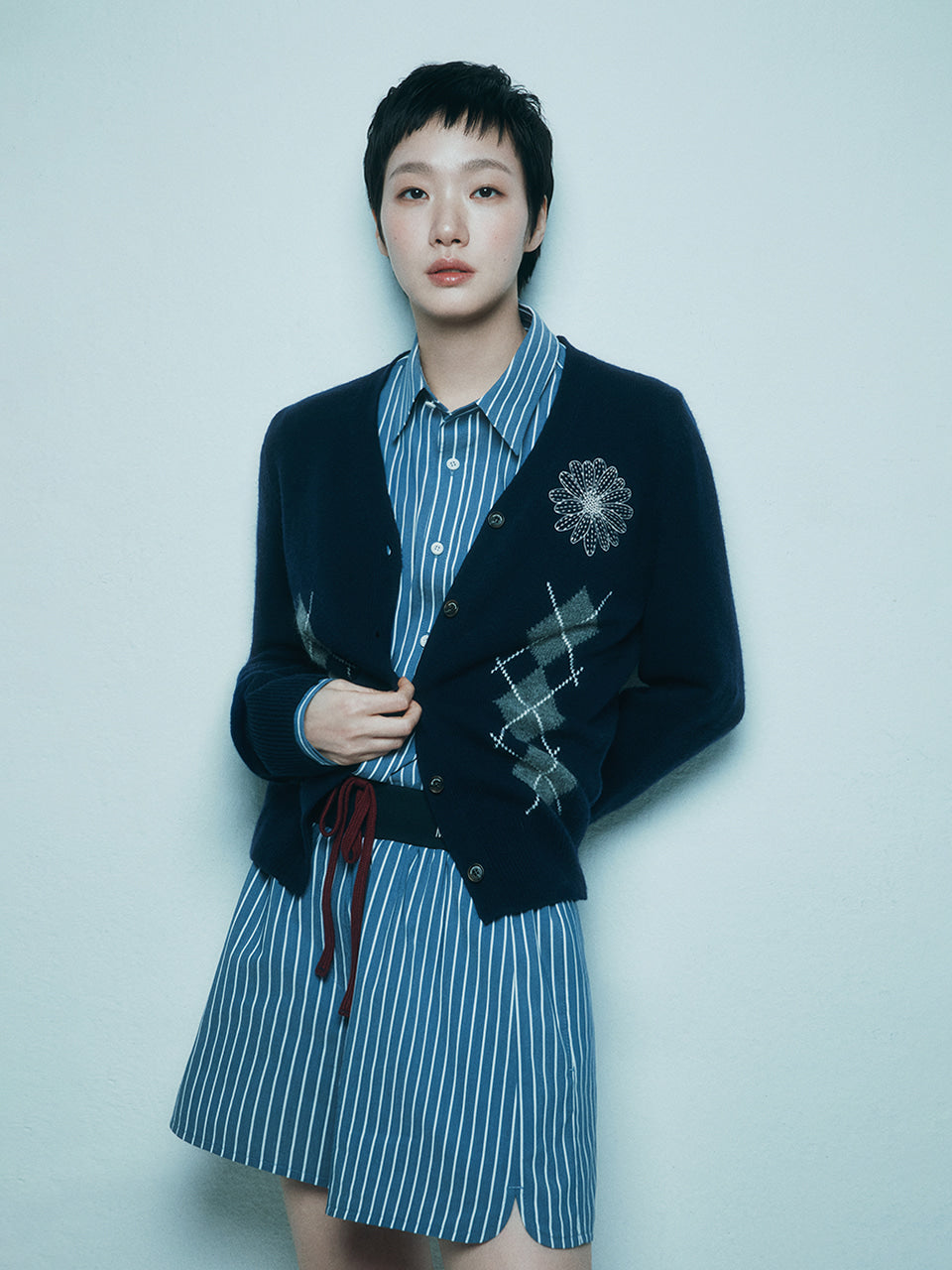 Mardi Mercredi - Cashmere Blended Cardigan V Neck Argyle (Navy Cream) product image 1 | TRAB K-Fashion Australia