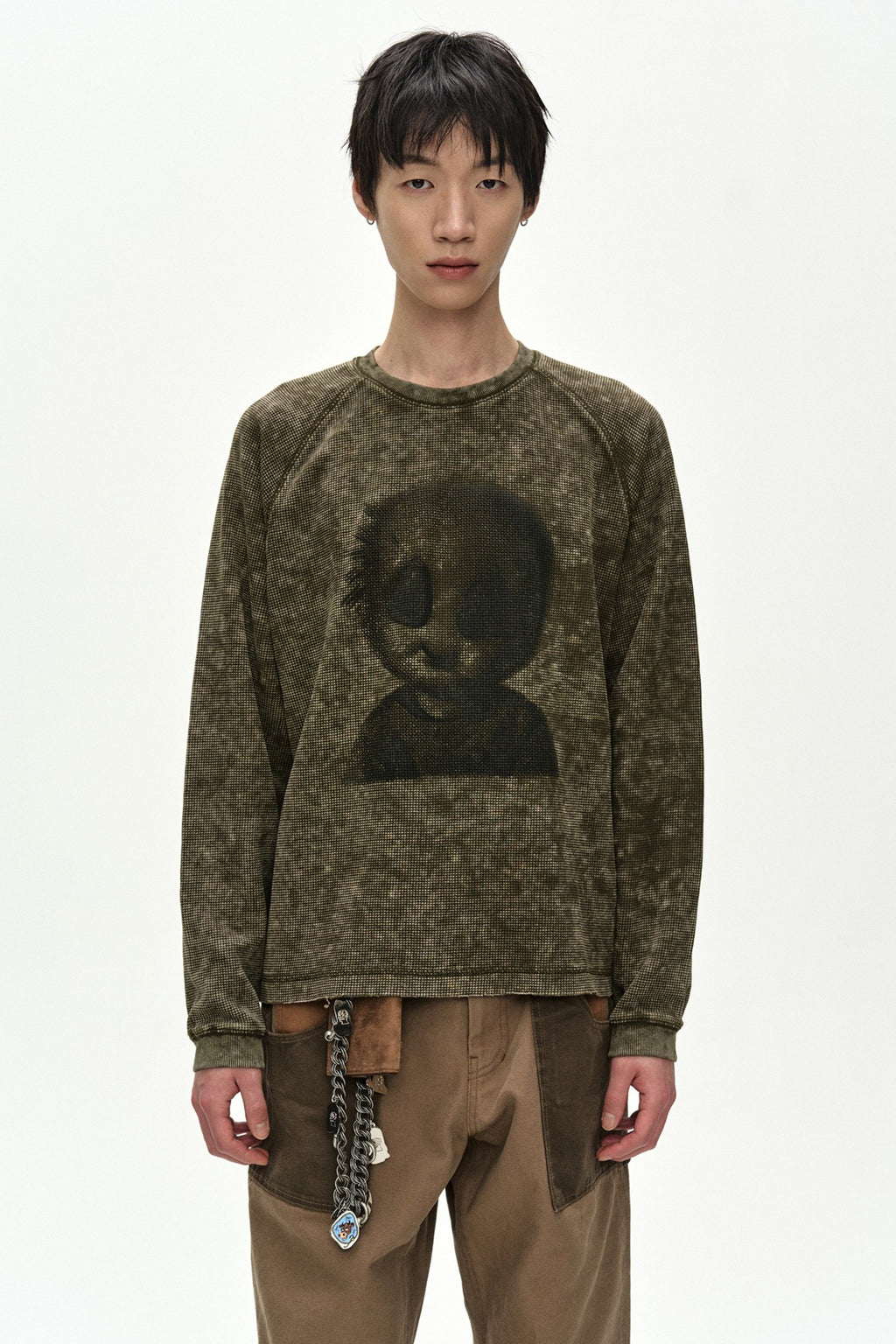Andersson Bell - Unisex Alien Machinery Waffle Long Sleeve T-Shirt (Washed Khaki) product image 1 | TRAB K-Fashion Australia