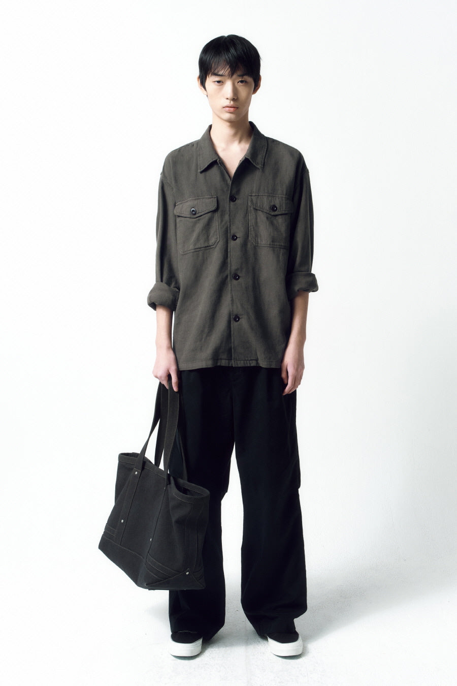 Insilence - Garment-dyed Fatigue Shirt (Olive Drab) product image 1 | TRAB K-Fashion Australia
