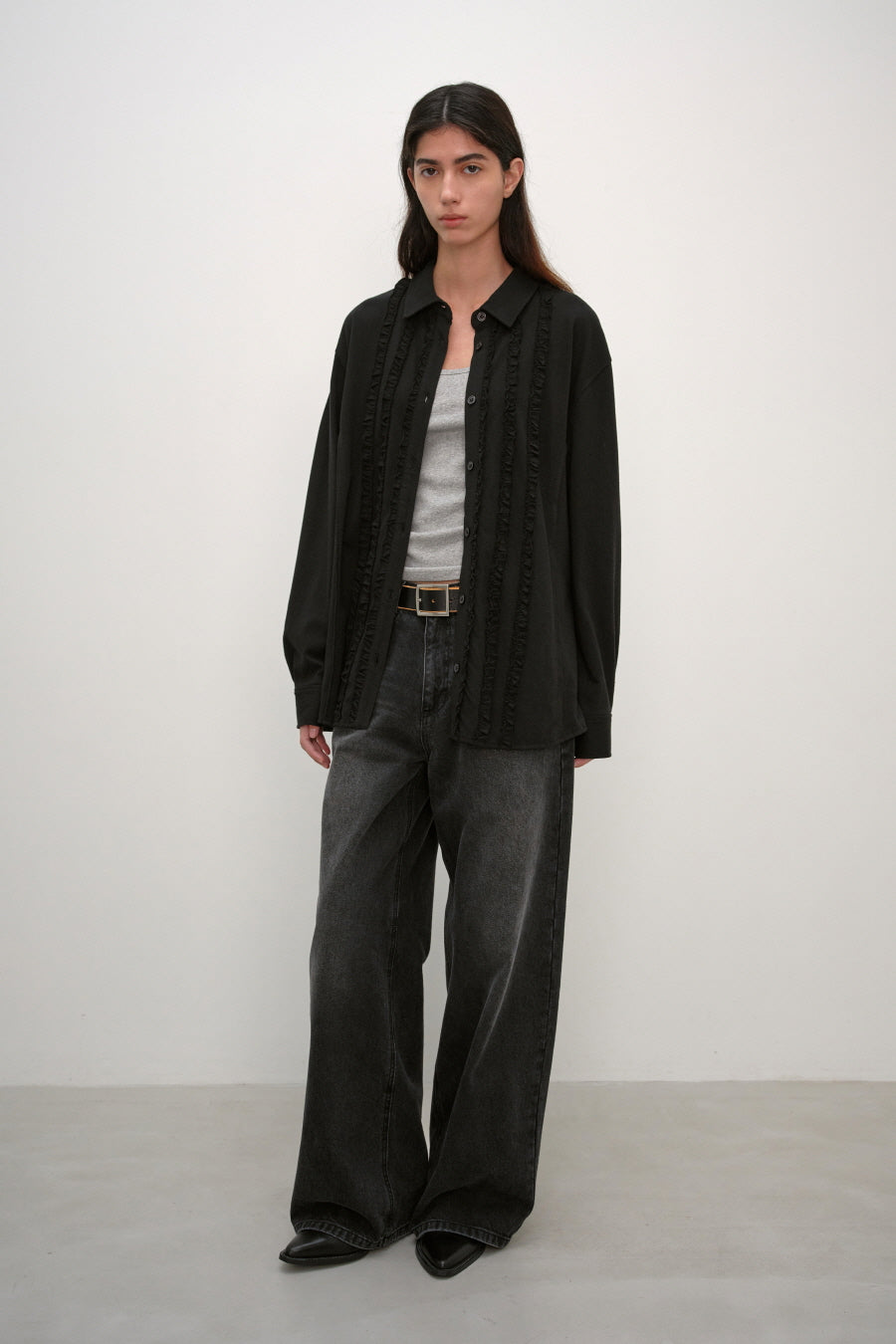 Insilence - Ruffle Jersey Shirt (Black) product image 3 | TRAB K-Fashion Australia