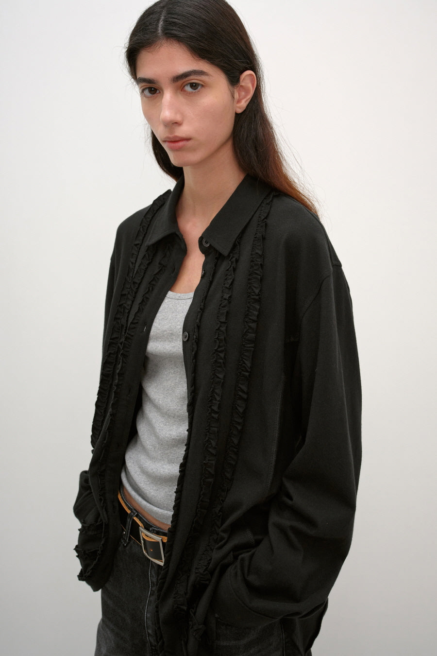 Insilence - Ruffle Jersey Shirt (Black) product image 6 | TRAB K-Fashion Australia