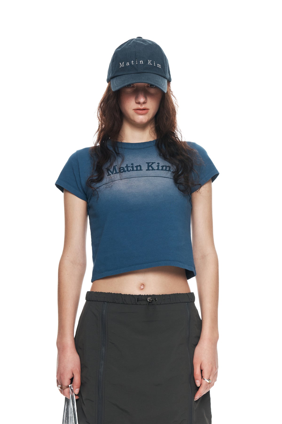 Matin Kim - Pigment Cut Out Logo Crop Top (Smoke Blue) product image 10 | TRAB K-Fashion Australia