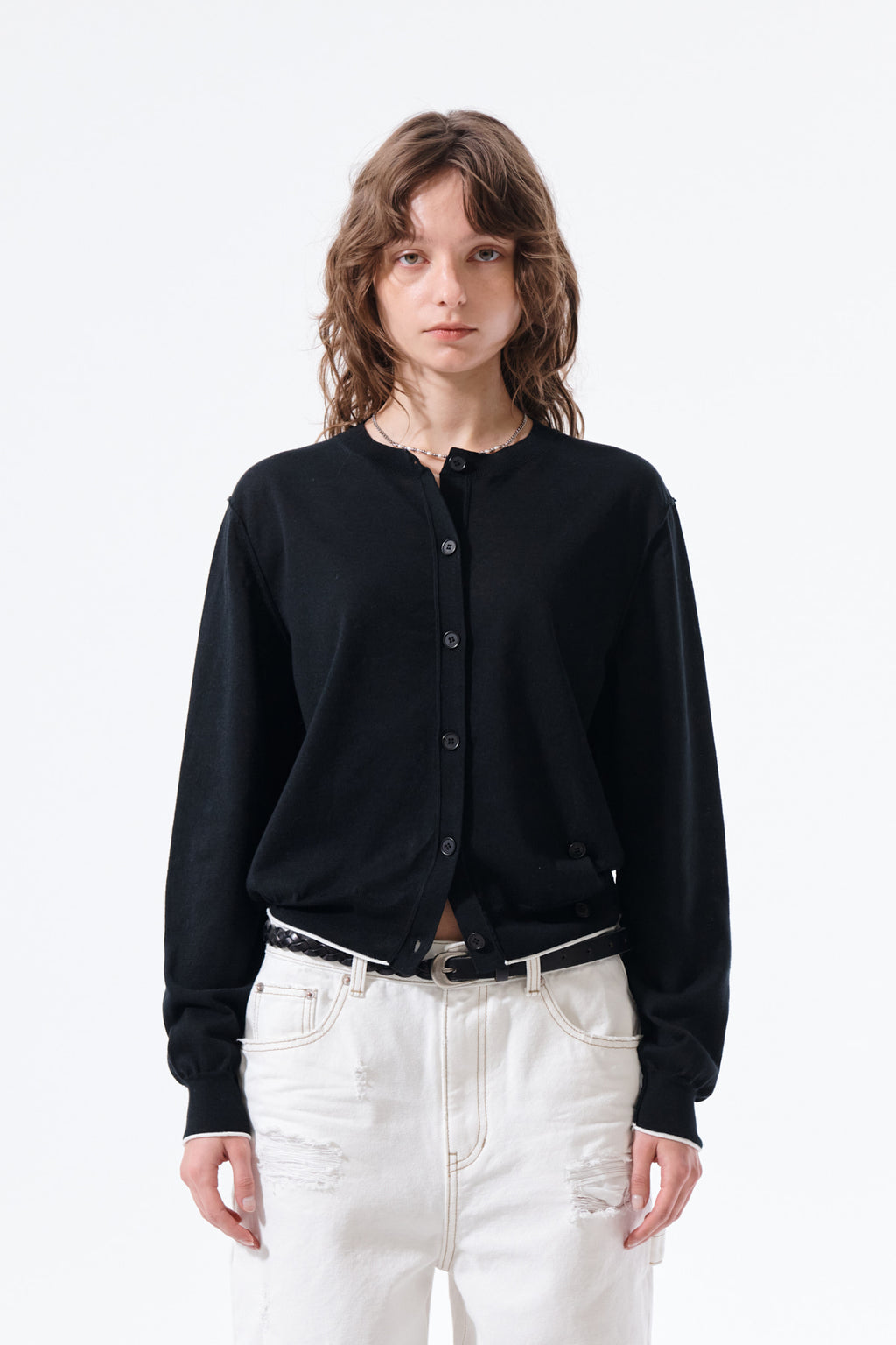 Matin Kim - Back Logo Sheer Cardigan (Black) product image 6 | TRAB K-Fashion Australia