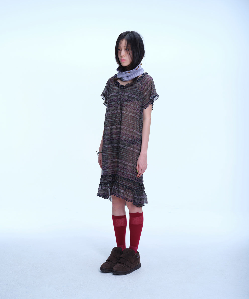 Coyseio - Chiffon Shirring One Piece (Purple Brown) product image 12 | TRAB K-Fashion Australia
