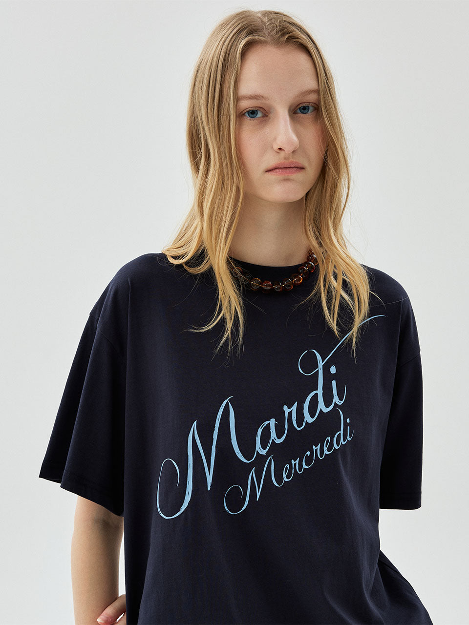 Mardi Mercredi - Tshirt Script Logo Stacked (Navy Ashblue) product image 1 | TRAB K-Fashion Australia