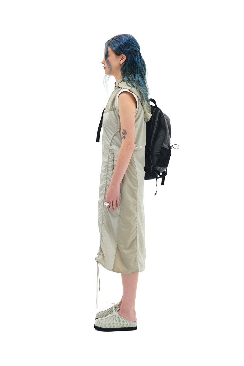 Matin Kim - Shirring Sleeveless Zip Up Dress (Beige) product image 6 | TRAB K-Fashion Australia