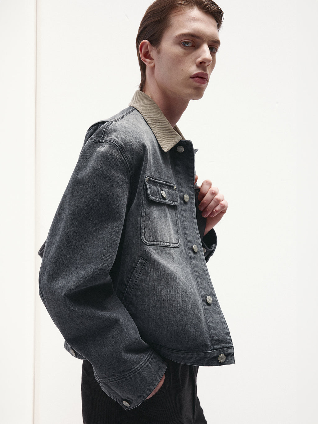 Tonywack - Corduroy Collar Denim Work Jacket (Washed Grey) product image 7 | TRAB K-Fashion Australia