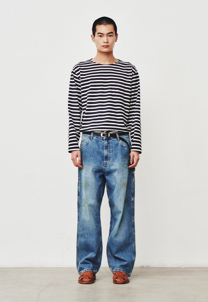 Art if acts - Oil Washed Denim Carpenter Pants (Mid Blue) product image 1 | TRAB K-Fashion Australia