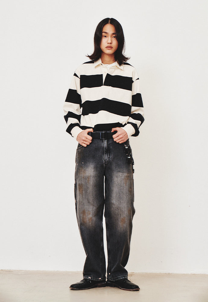 Art if acts - Oil Washed Denim Carpenter Pants (Used Black) product image 4 | TRAB K-Fashion Australia