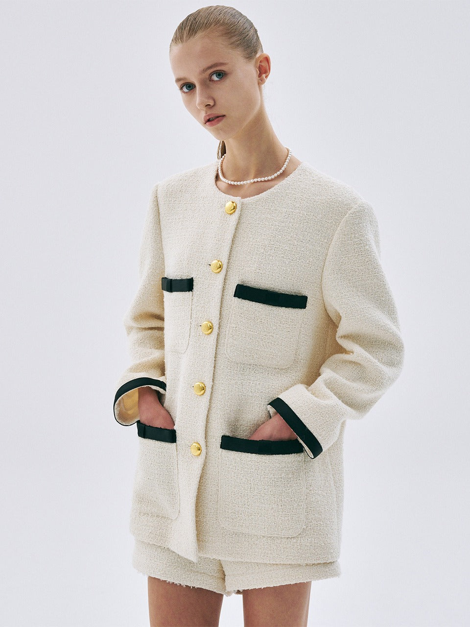 Mardi Mercredi - Spring Tweed Oversized Jacket (Ivory) product image 1 | TRAB K-Fashion Australia