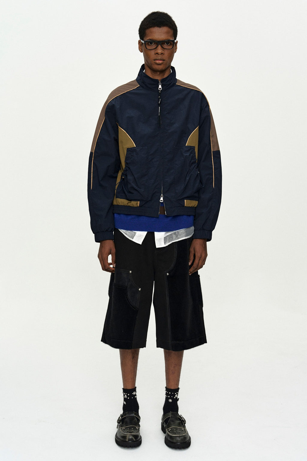 Andersson Bell - Unisex Color Block Nylon Track Jacket (Navy/Khaki) product image 1 | TRAB K-Fashion Australia