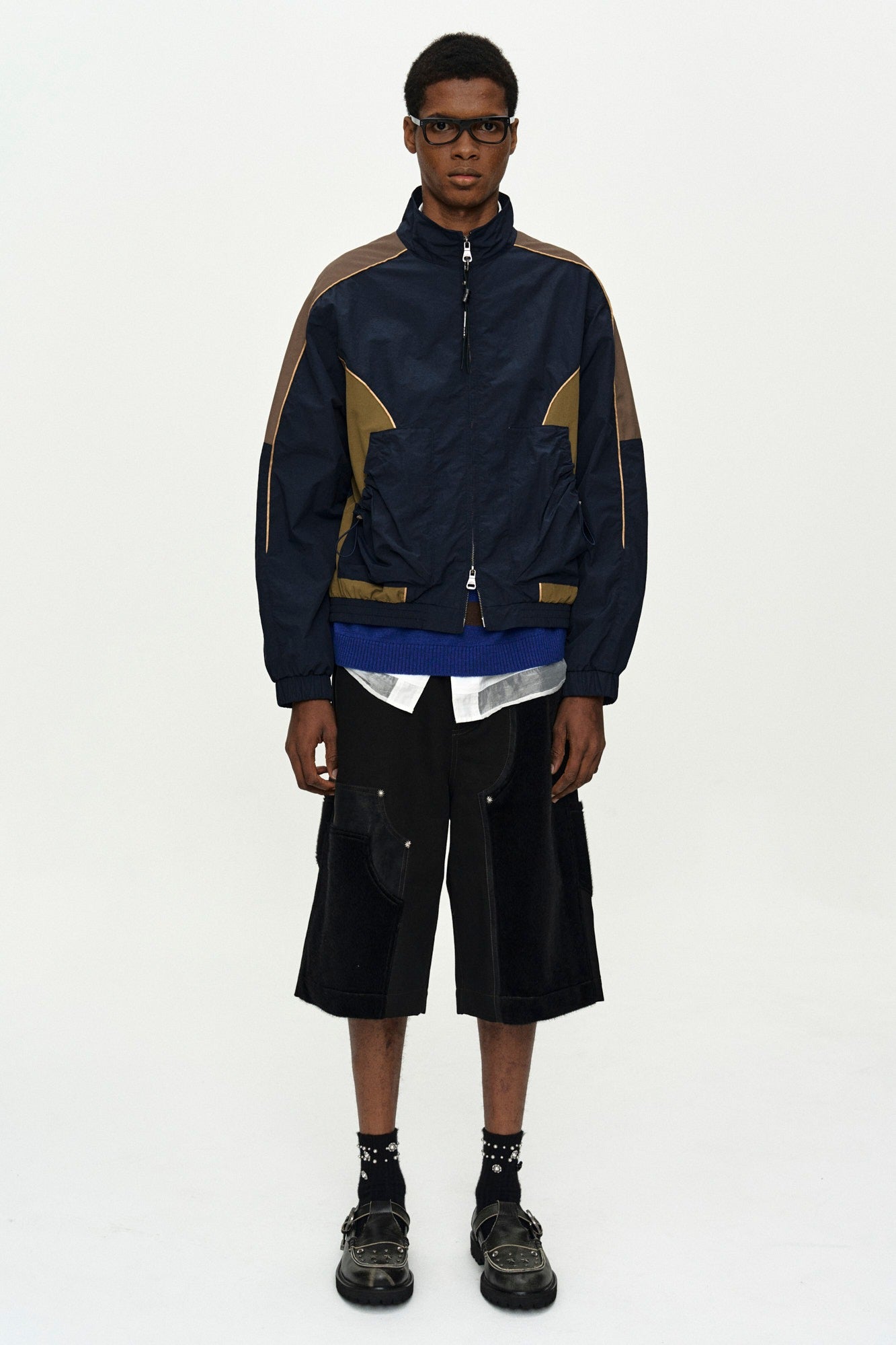 Andersson Bell - Unisex Color Block Nylon Track Jacket (Navy/Khaki) product image 1 | TRAB K-Fashion Australia