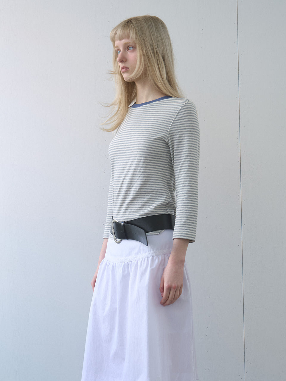 Kijun - Stripe Mid Sleeve Tee (Melange Grey) product image 2 | TRAB K-Fashion Australia