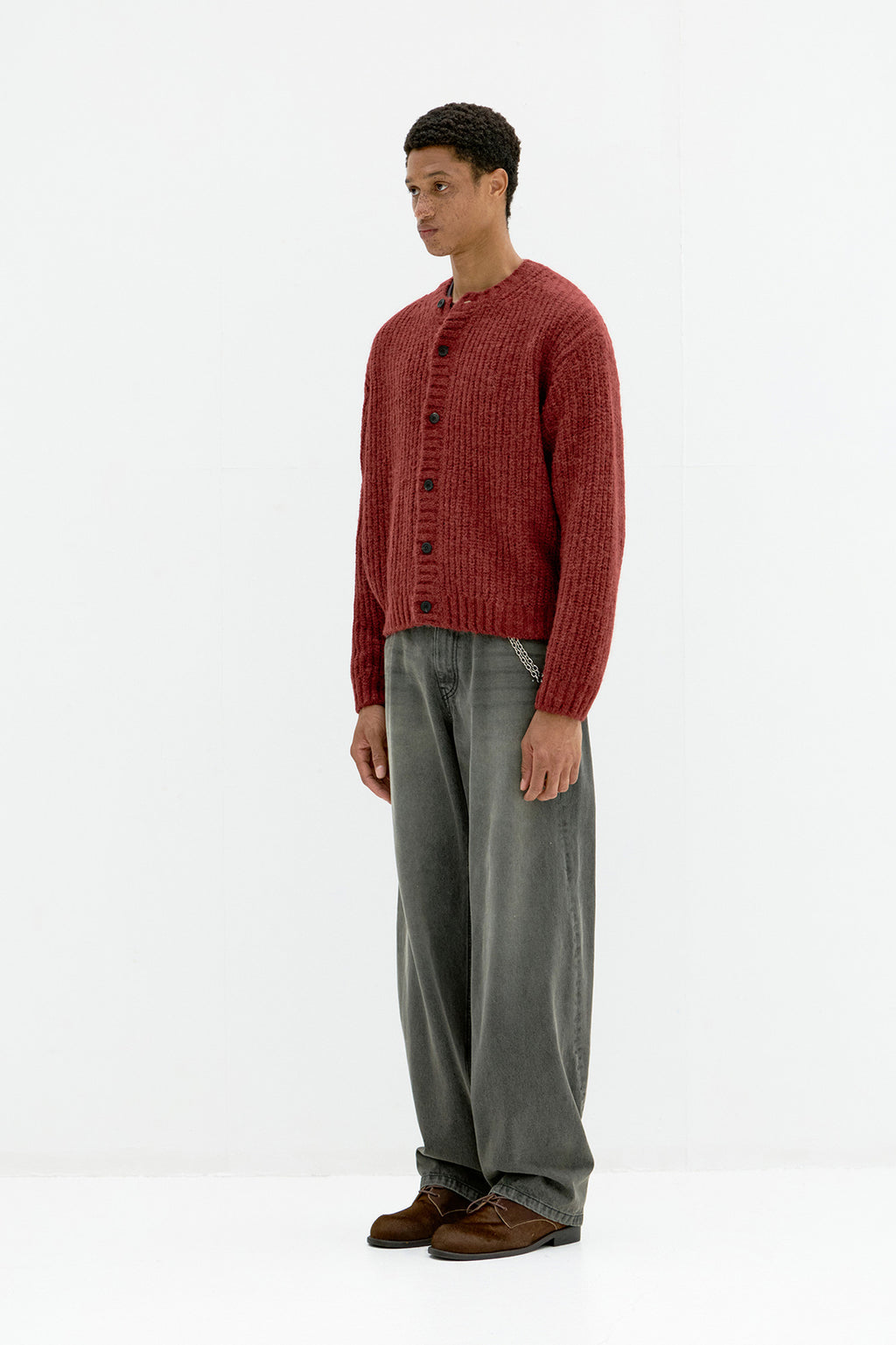 Coor - Hairy Button Up Round Cropped Cardigan (Burgundy) product image 3 | TRAB K-Fashion Australia