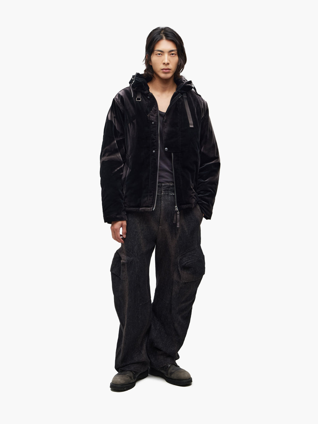 Jiyong Kim - Sun-Bleached Convertible Collar Jacket (Black) product image 1 | TRAB K-Fashion Australia