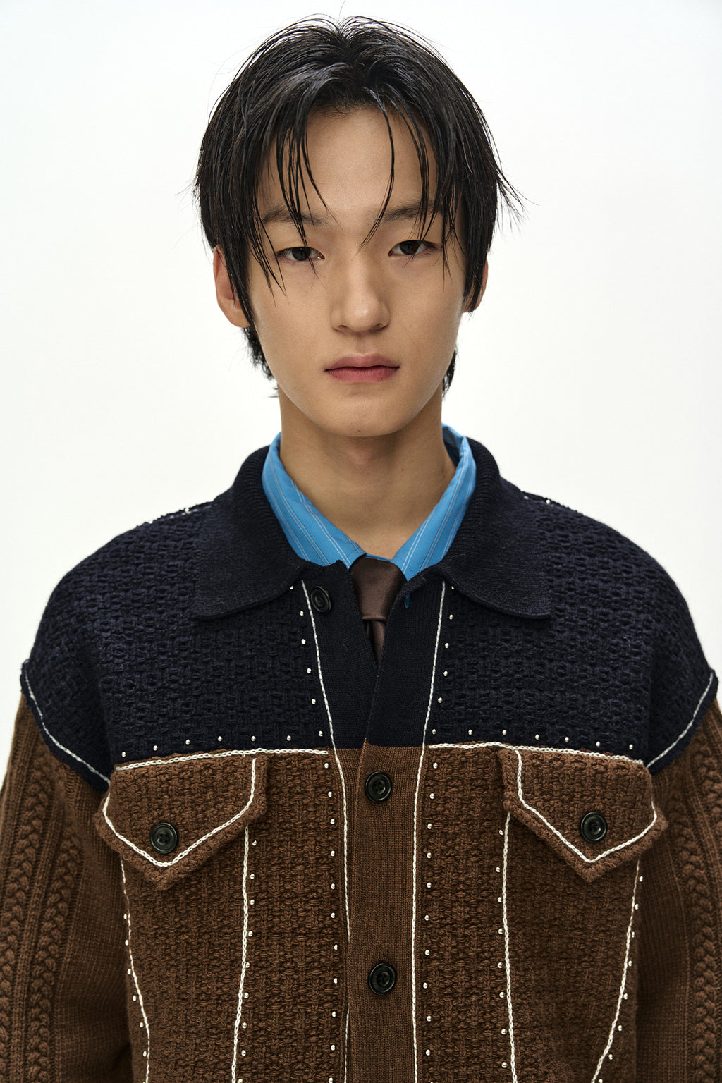 Andersson Bell - Camelon Trucker Cardigan (Brown/Navy) product image 6 | TRAB K-Fashion Australia