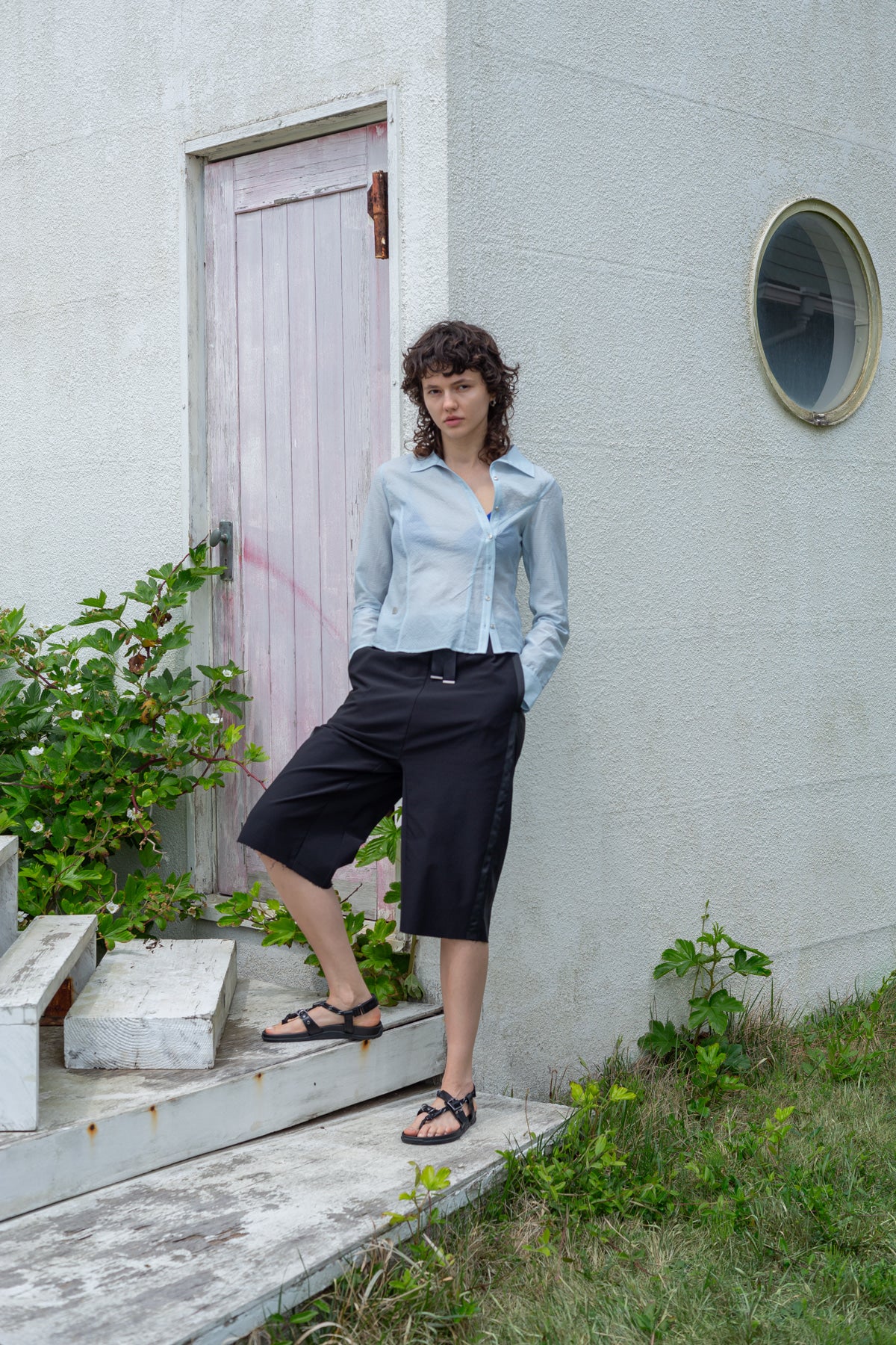 Matin Kim - Unbalance Button Point Shirt (Light Blue) product image 6 | TRAB K-Fashion Australia