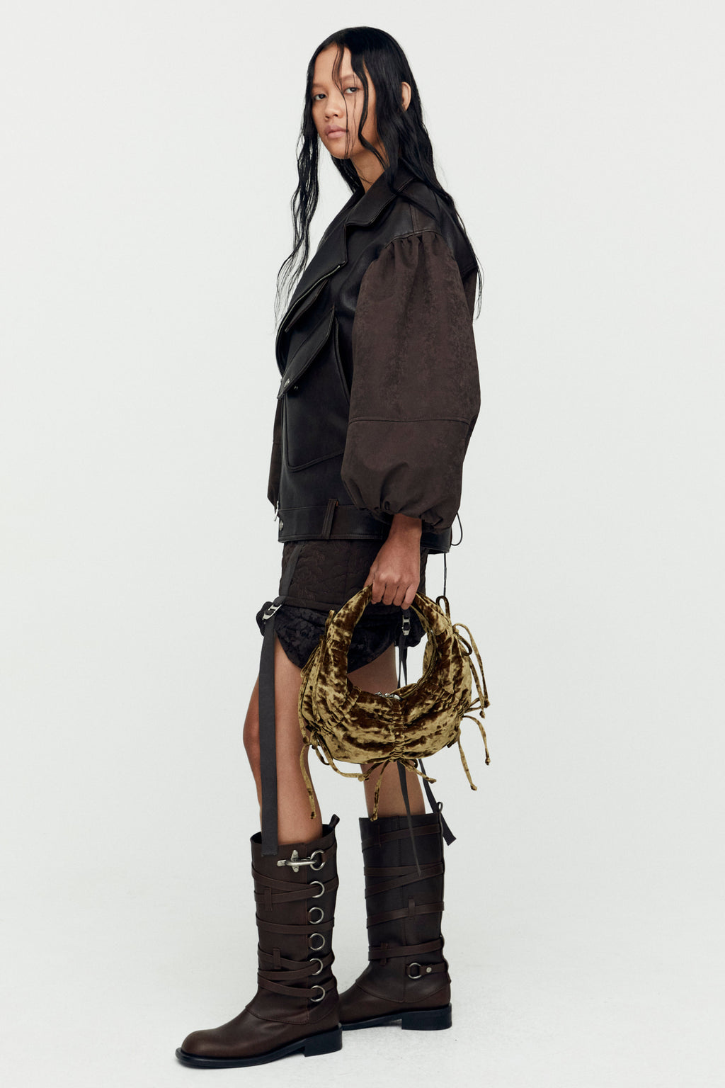 Andersson Bell - Maeve Puff Sleeves Leather Jacket (Brown) product image 4 | TRAB K-Fashion Australia