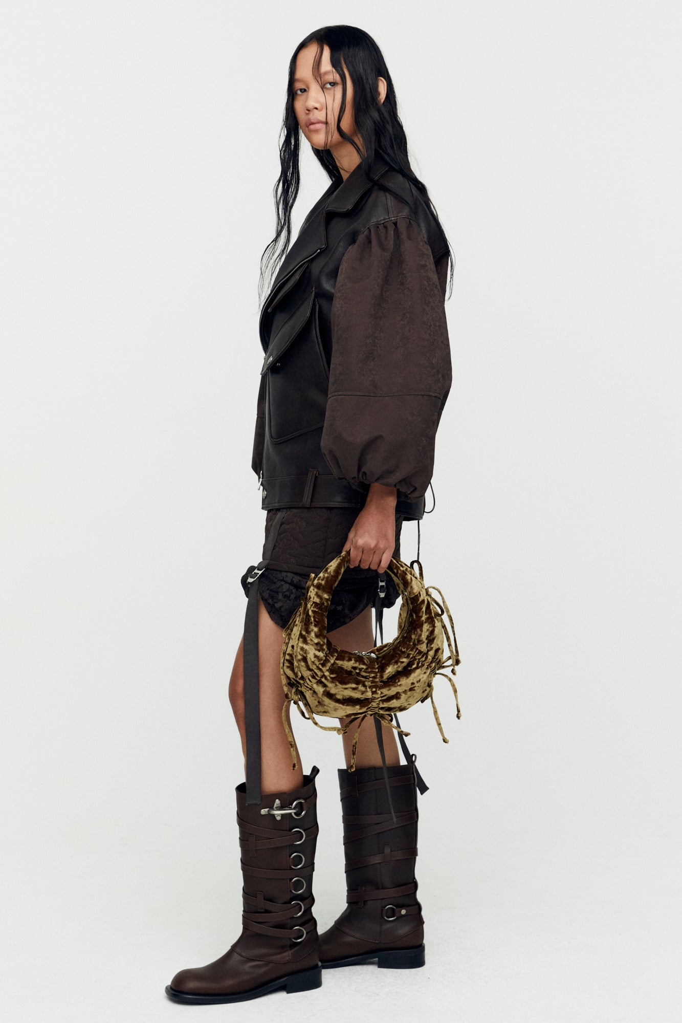 Andersson Bell - Maeve Puff Sleeves Leather Jacket (Brown) product image 4 | TRAB K-Fashion Australia