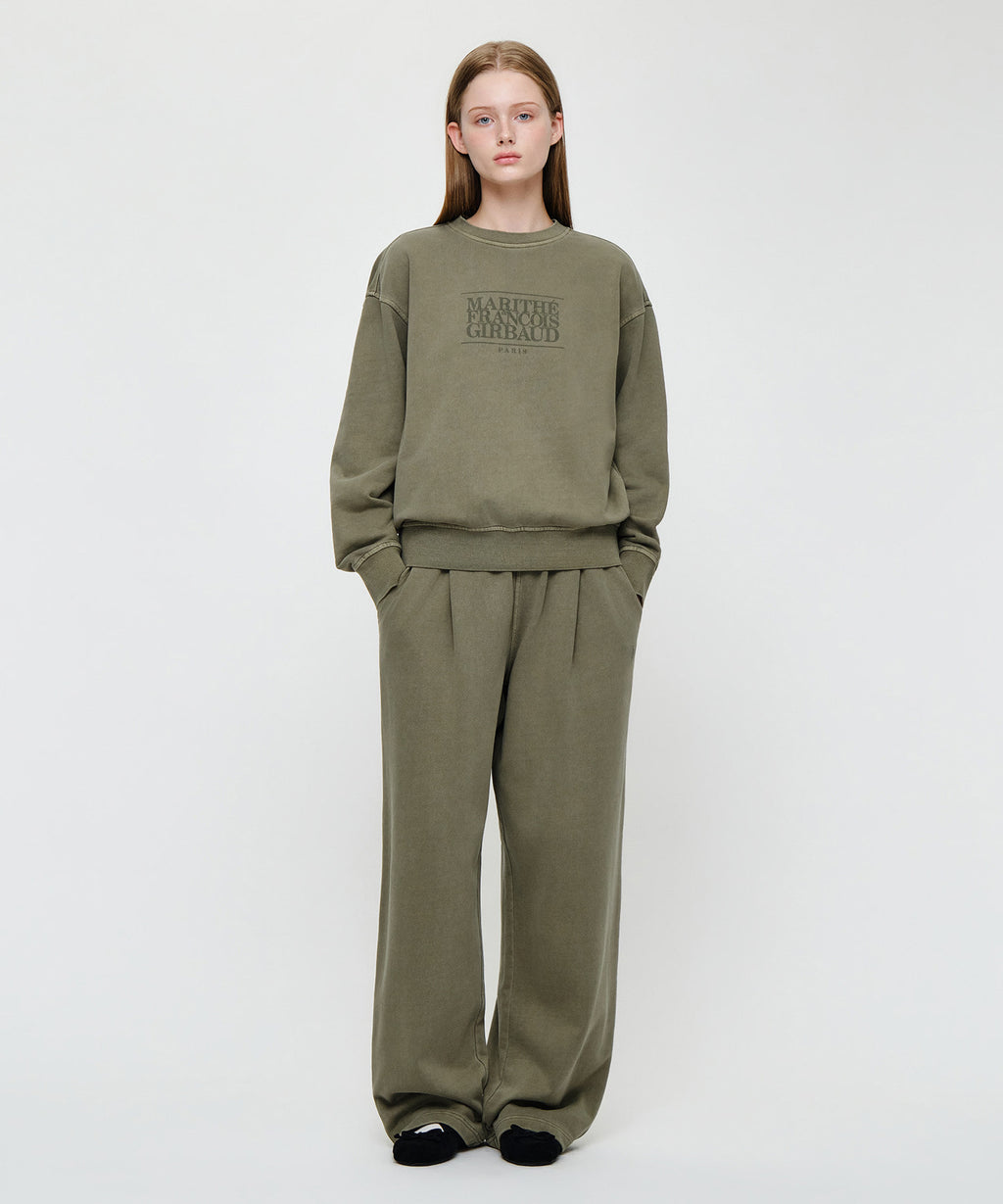 Marithe & Francois Girbaud - Crack Classic Logo Dyeing One Tuck Wide Sweat Pants (Khaki) product image 3 | TRAB K-Fashion Australia
