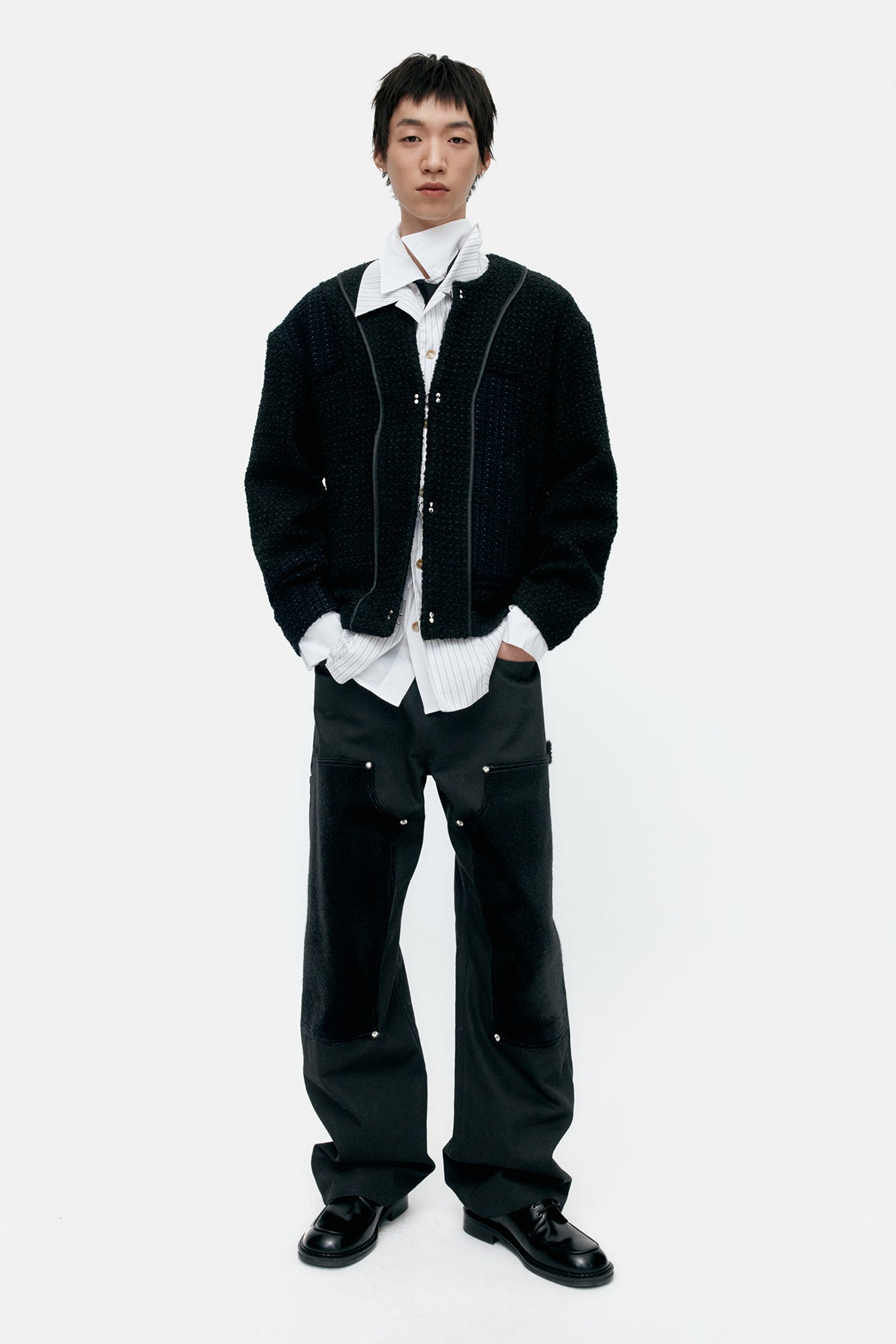 Andersson Bell - Unisex Inside Out Tweed Cardigan (Black) product image 2 | TRAB K-Fashion Australia