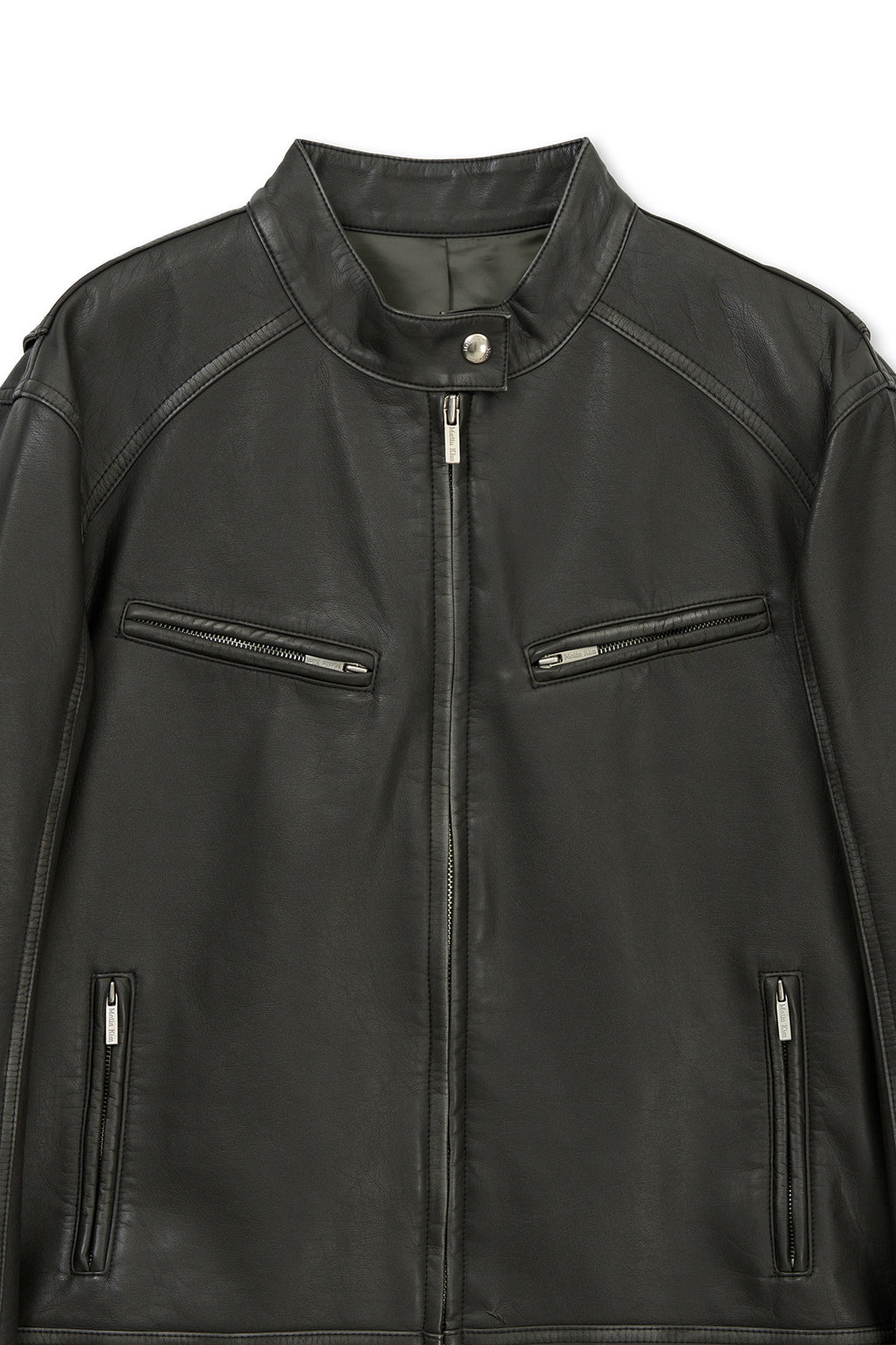 Matin Kim - Washed Faux Leather Racer Jumper (Charcoal) product image 3 | TRAB K-Fashion Australia