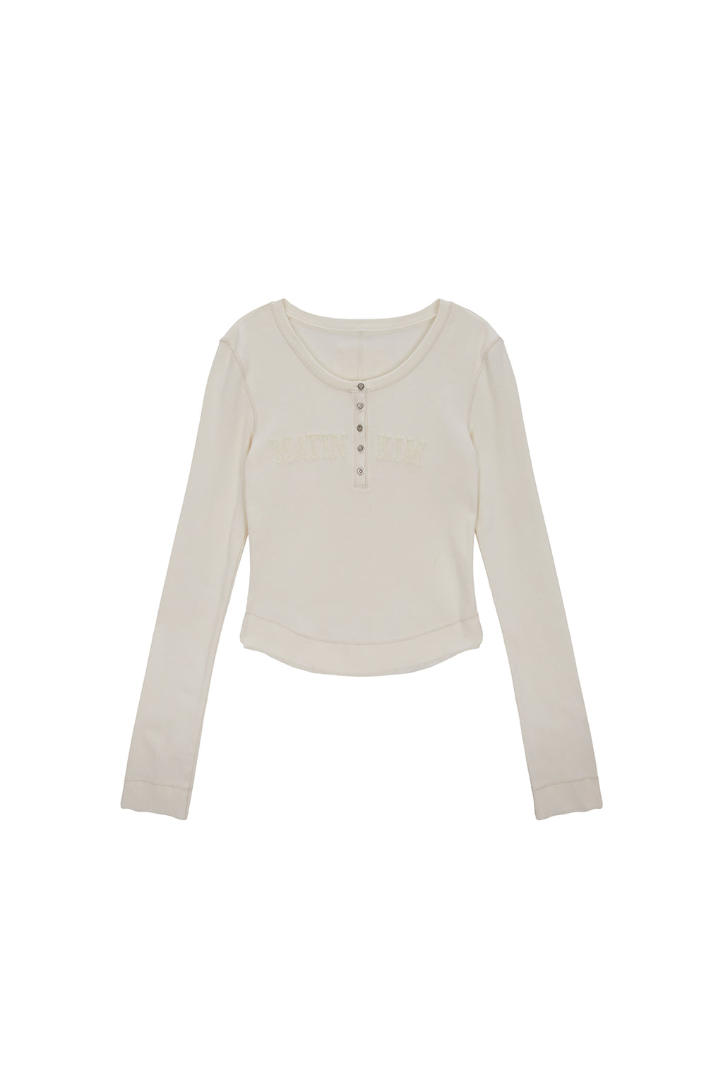 Matin Kim - Applique Logo Henly Neck Slim Top (Ivory) product image 1 | TRAB K-Fashion Australia