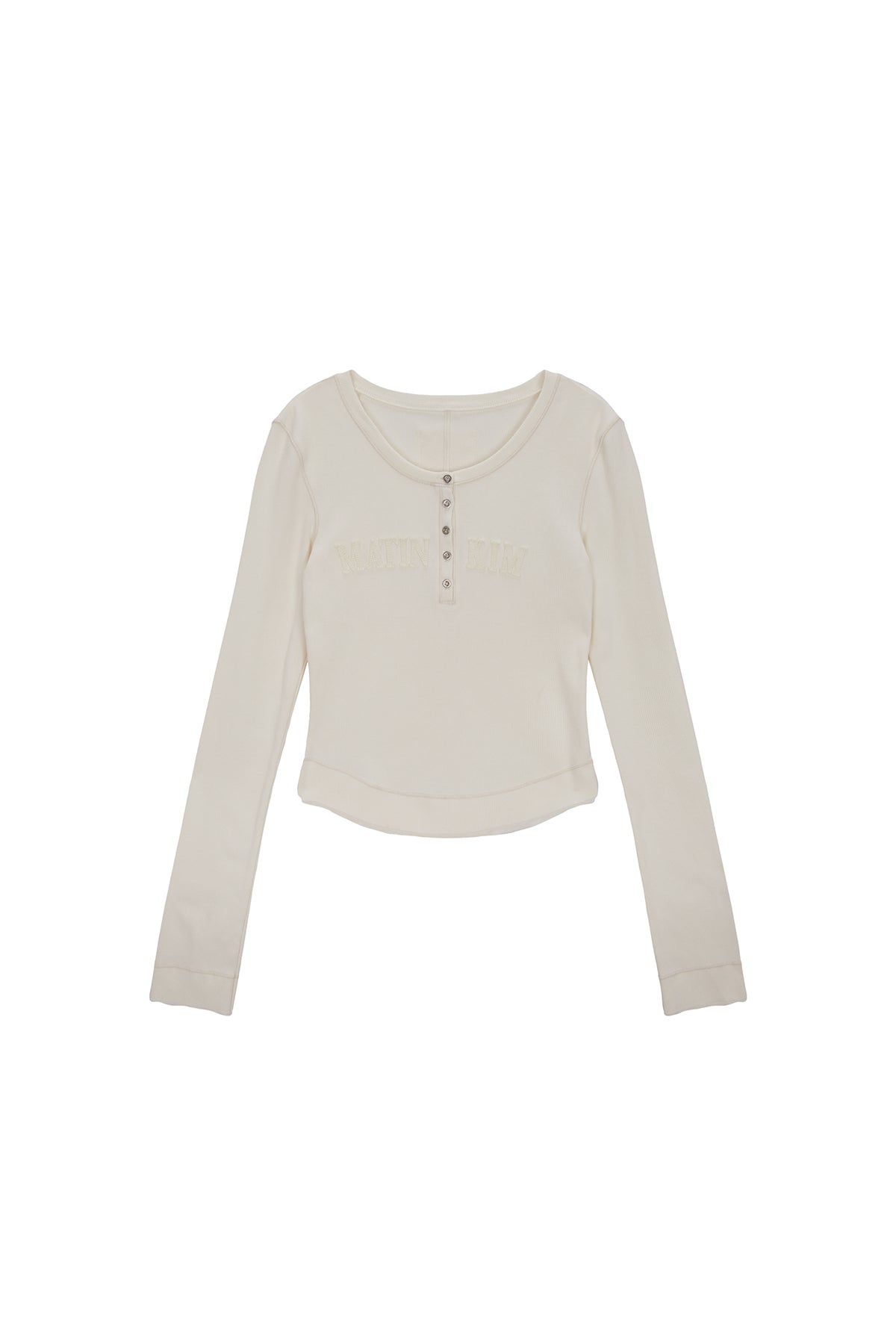 Matin Kim - Applique Logo Henly Neck Slim Top (Ivory) product image 1 | TRAB K-Fashion Australia
