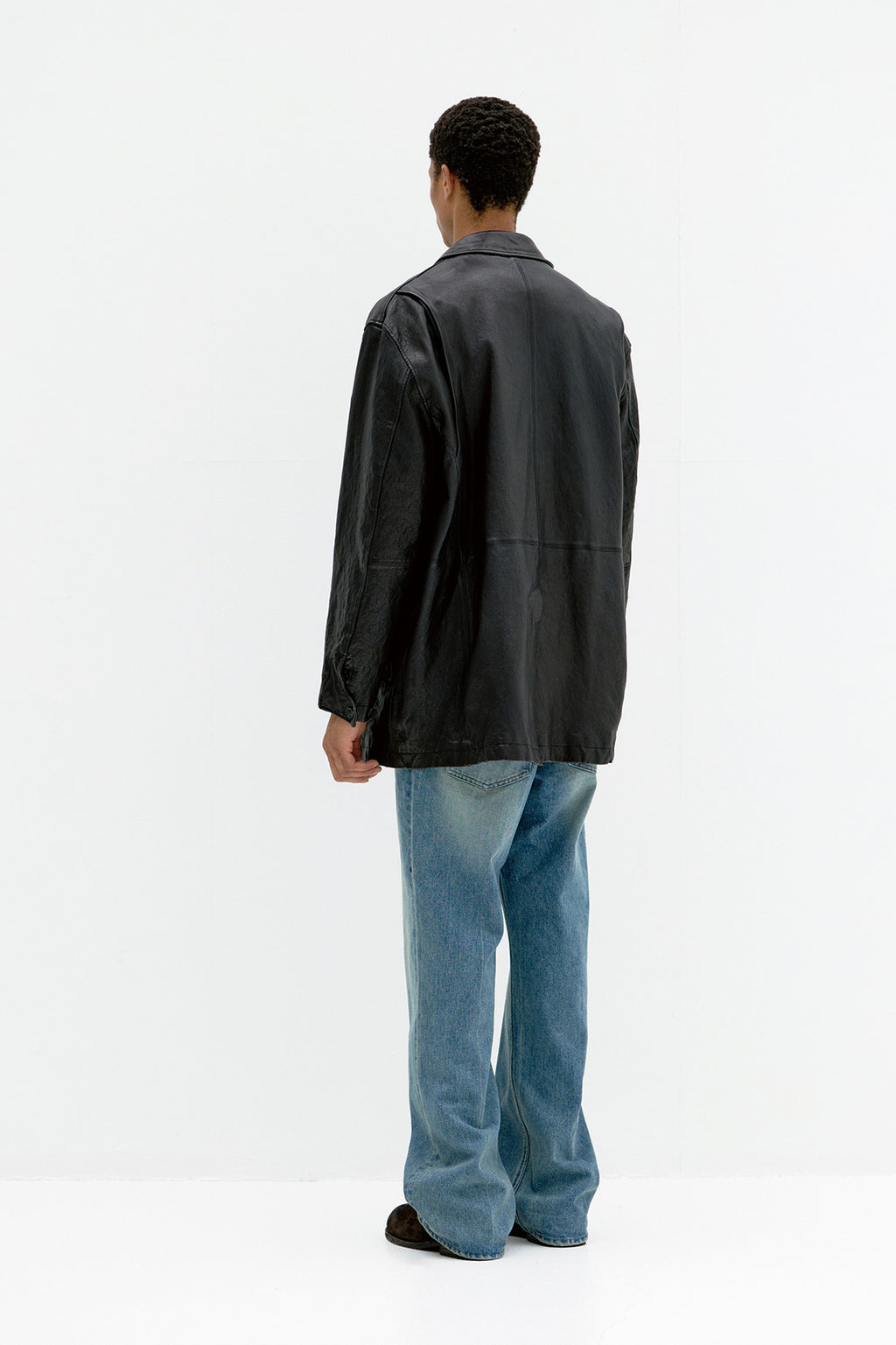 Coor - Washed Lambskin Leather Car Coat (Black) product image 4 | TRAB K-Fashion Australia