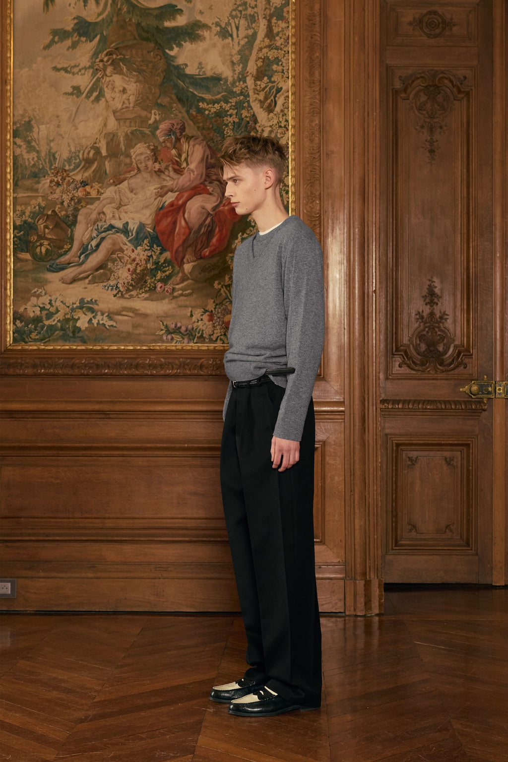 STU - Pin Tuck V-neck Knit (Grey) product image 2 | TRAB K-Fashion Australia