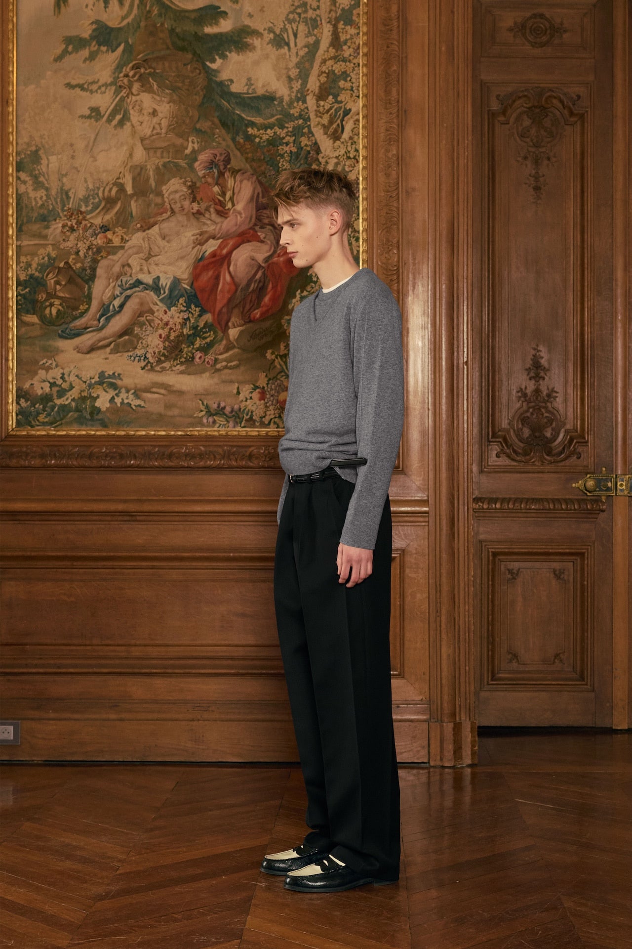 STU - Pin Tuck V-neck Knit (Grey) product image 2 | TRAB K-Fashion Australia