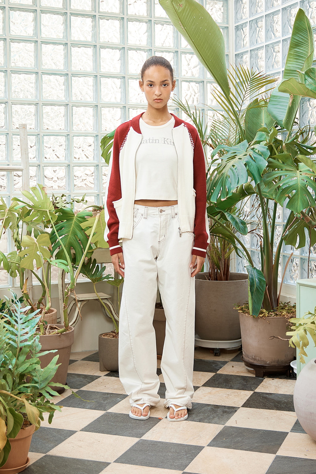 Matin Kim - Back Logo Raglan Knit Zip Up (Ivory) product image 6 | TRAB K-Fashion Australia