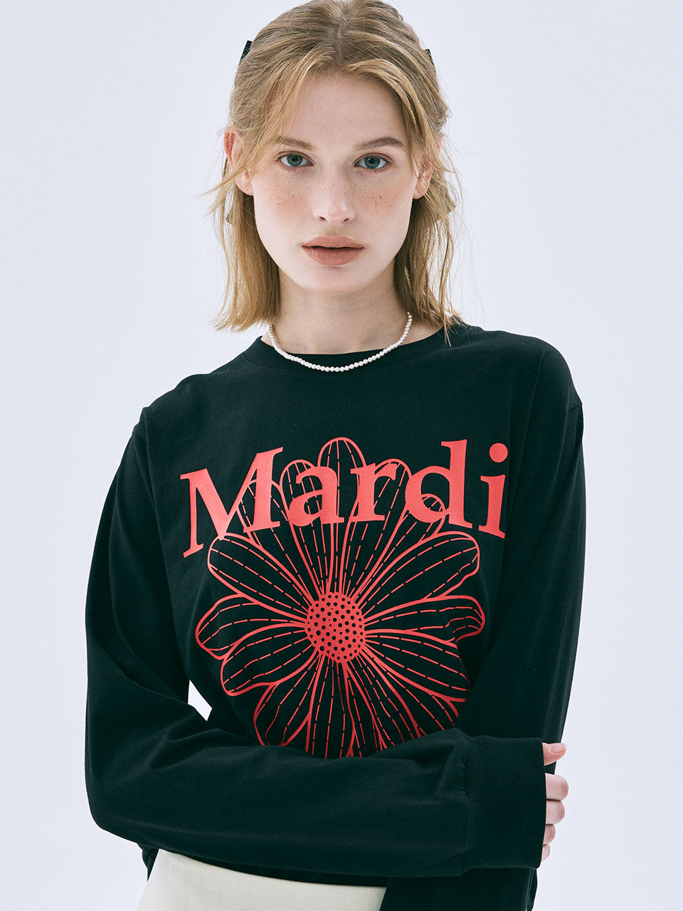 Mardi Mercredi - Tshirt Long Sleeve Flowermardi (Black Red) product image 1 | TRAB K-Fashion Australia
