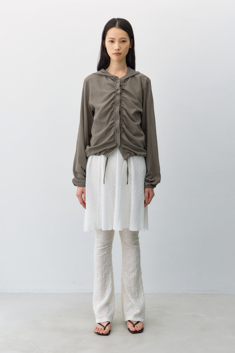 Insilence - Textured Shirring Hooded Shacket (Khaki) product image 6 | TRAB K-Fashion Australia