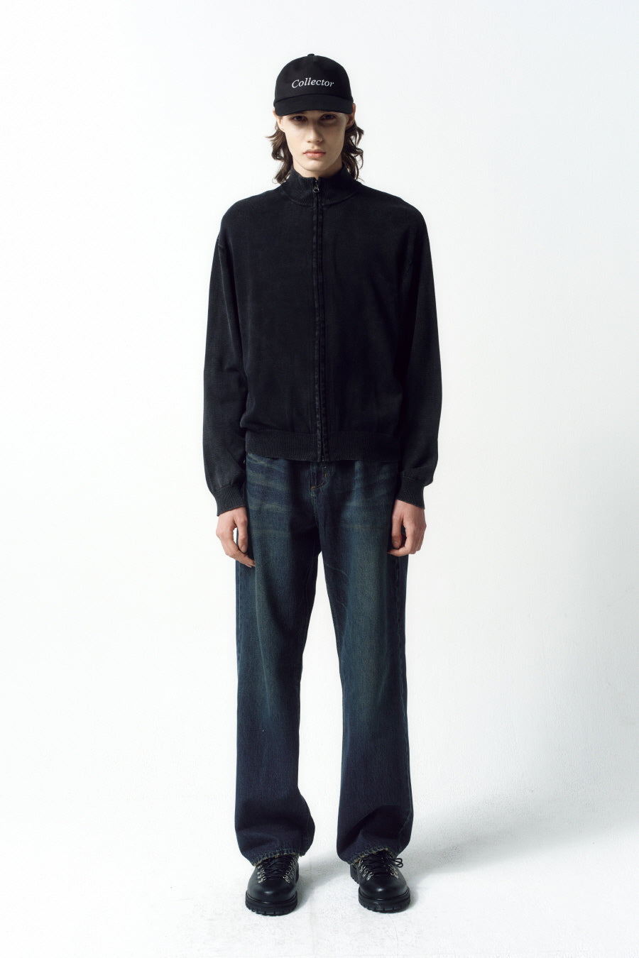 Insilence - Stone Washed Knit Zip-Up (Washed Black) product image 1 | TRAB K-Fashion Australia