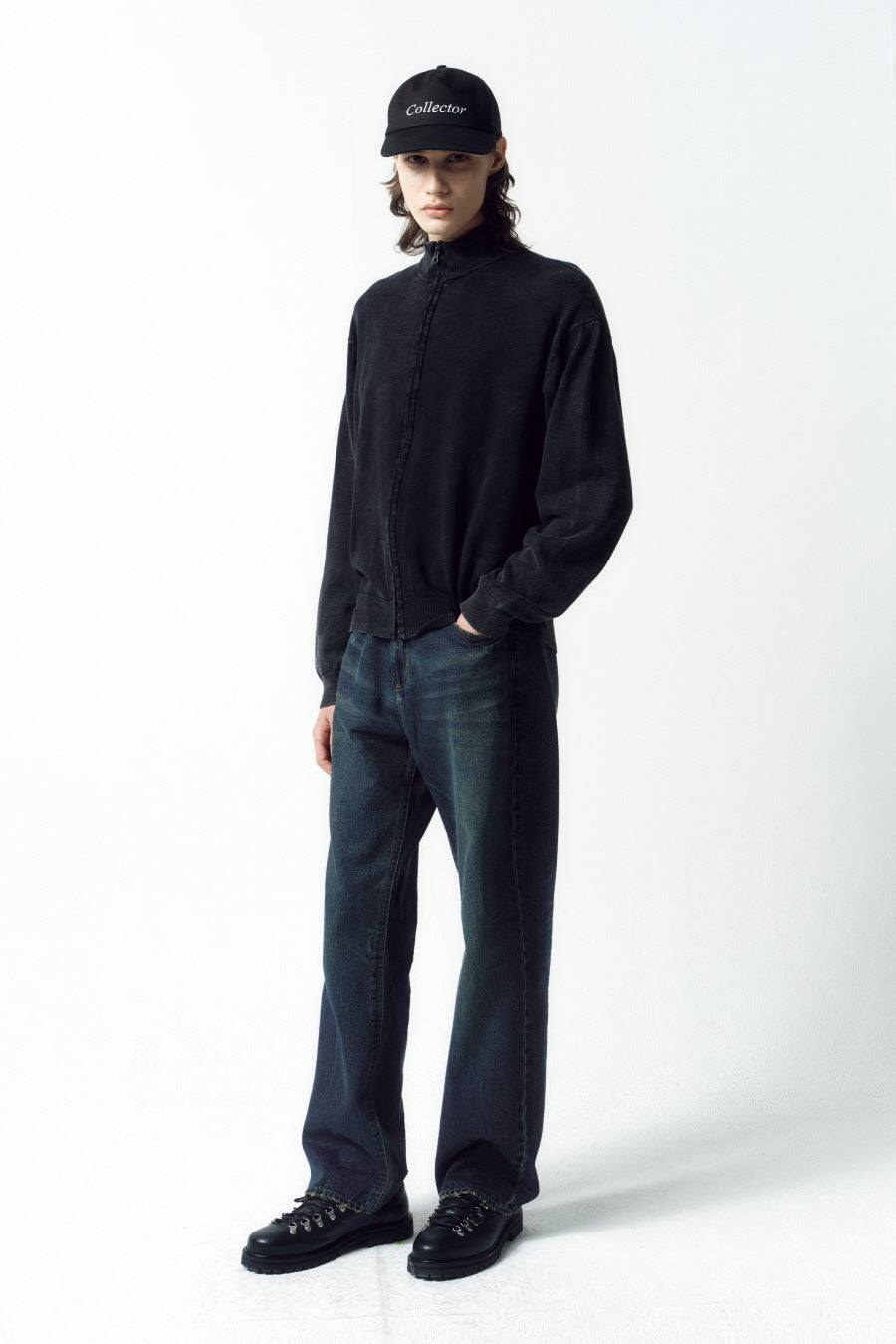 Insilence - Stone Washed Knit Zip-Up (Washed Black) product image 3 | TRAB K-Fashion Australia