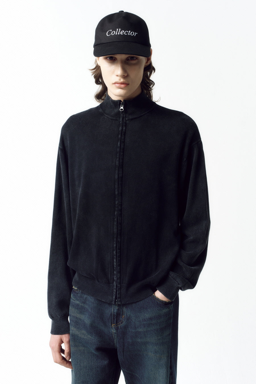 Insilence - Stone Washed Knit Zip-Up (Washed Black) product image 2 | TRAB K-Fashion Australia