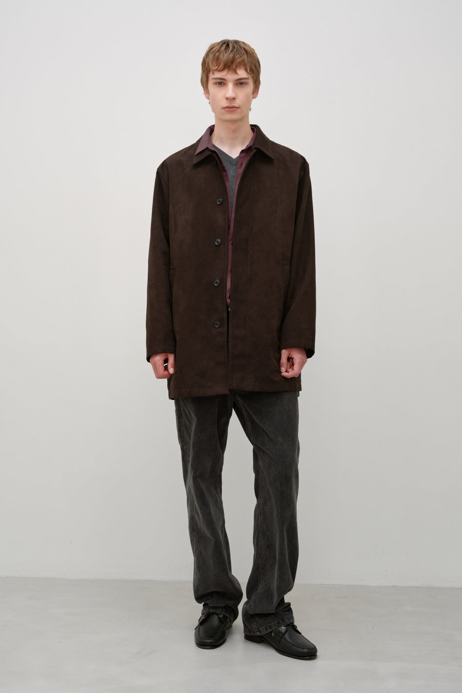 Insilence - Faux Suede Car Coat (Brown) product image 3 | TRAB K-Fashion Australia