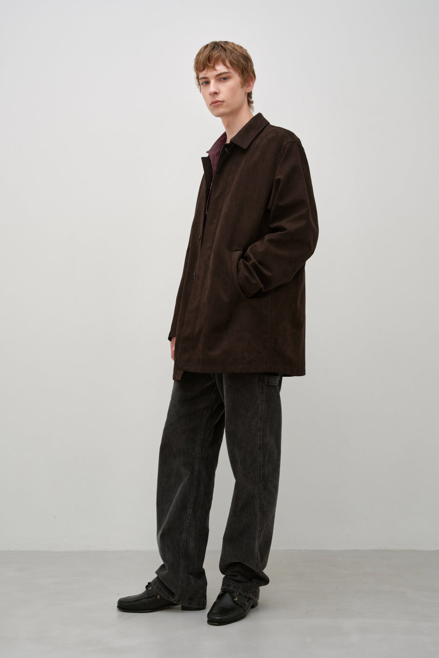Insilence - Faux Suede Car Coat (Brown) product image 4 | TRAB K-Fashion Australia