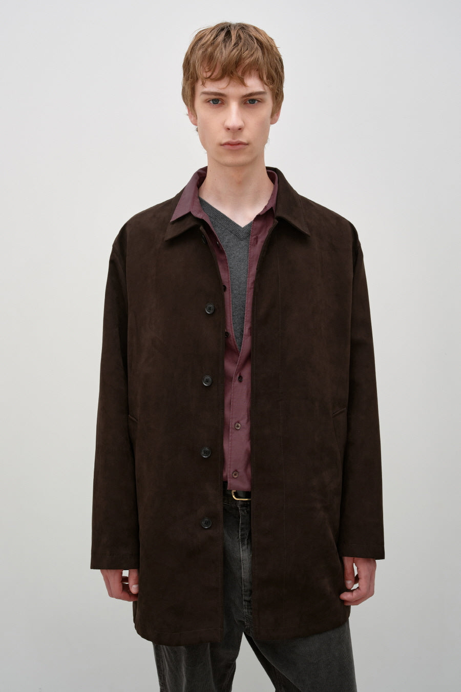 Insilence - Faux Suede Car Coat (Brown) product image 1 | TRAB K-Fashion Australia