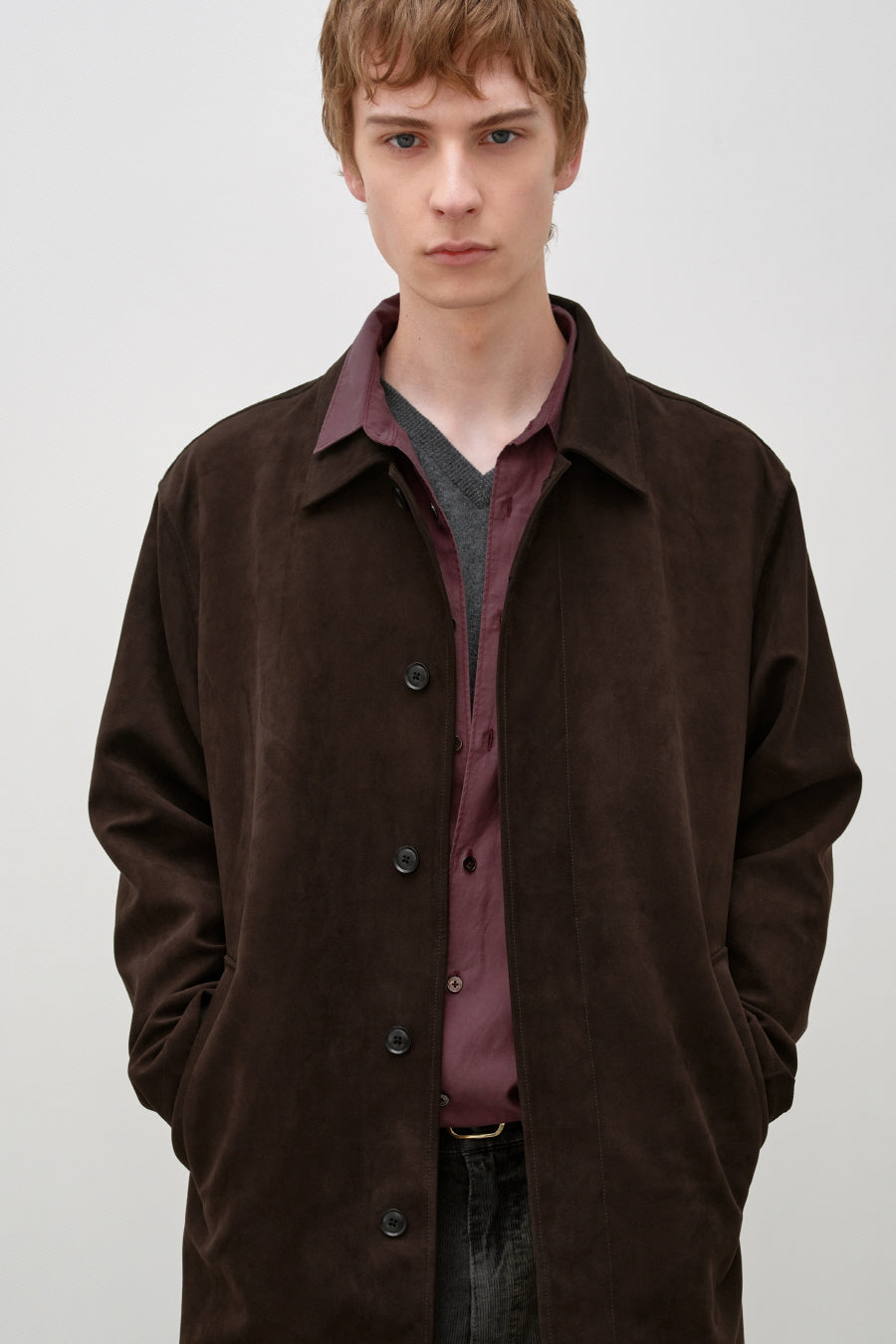 Insilence - Faux Suede Car Coat (Brown) product image 2 | TRAB K-Fashion Australia