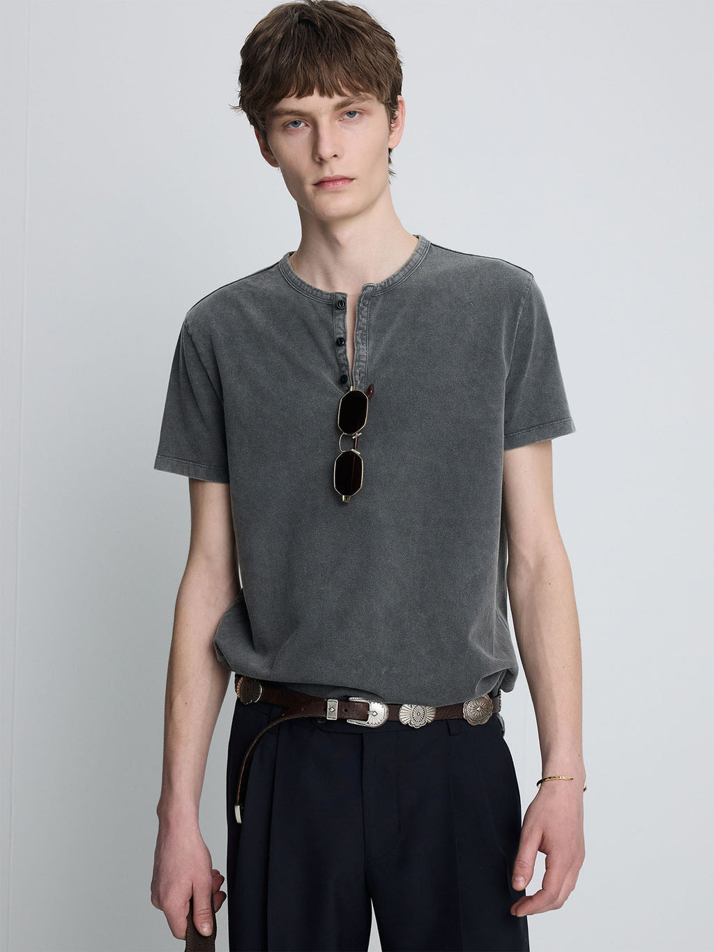 Tonywack - Garment Dyed Henley Neck Top (Charcoal) product image 5 | TRAB K-Fashion Australia