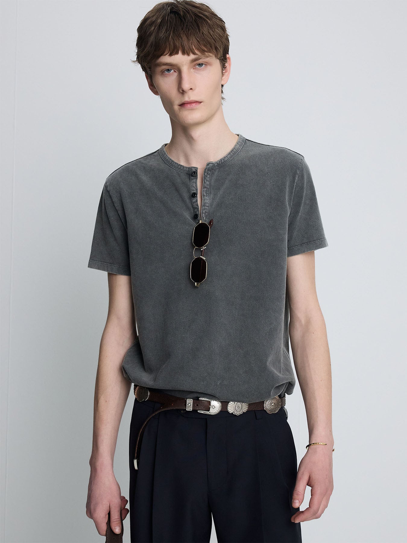 Tonywack - Garment Dyed Henley Neck Top (Charcoal) product image 5 | TRAB K-Fashion Australia