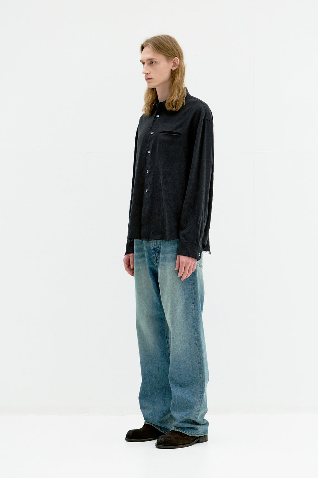 Coor - Linen Silk Cutted Shirt (Black) product image 3 | TRAB K-Fashion Australia