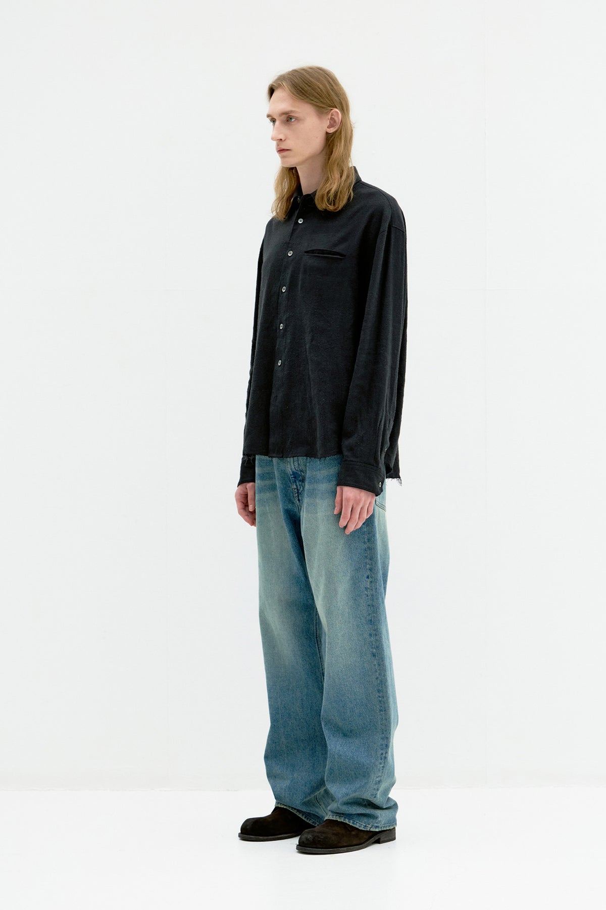 Coor - Linen Silk Cutted Shirt (Black) product image 3 | TRAB K-Fashion Australia
