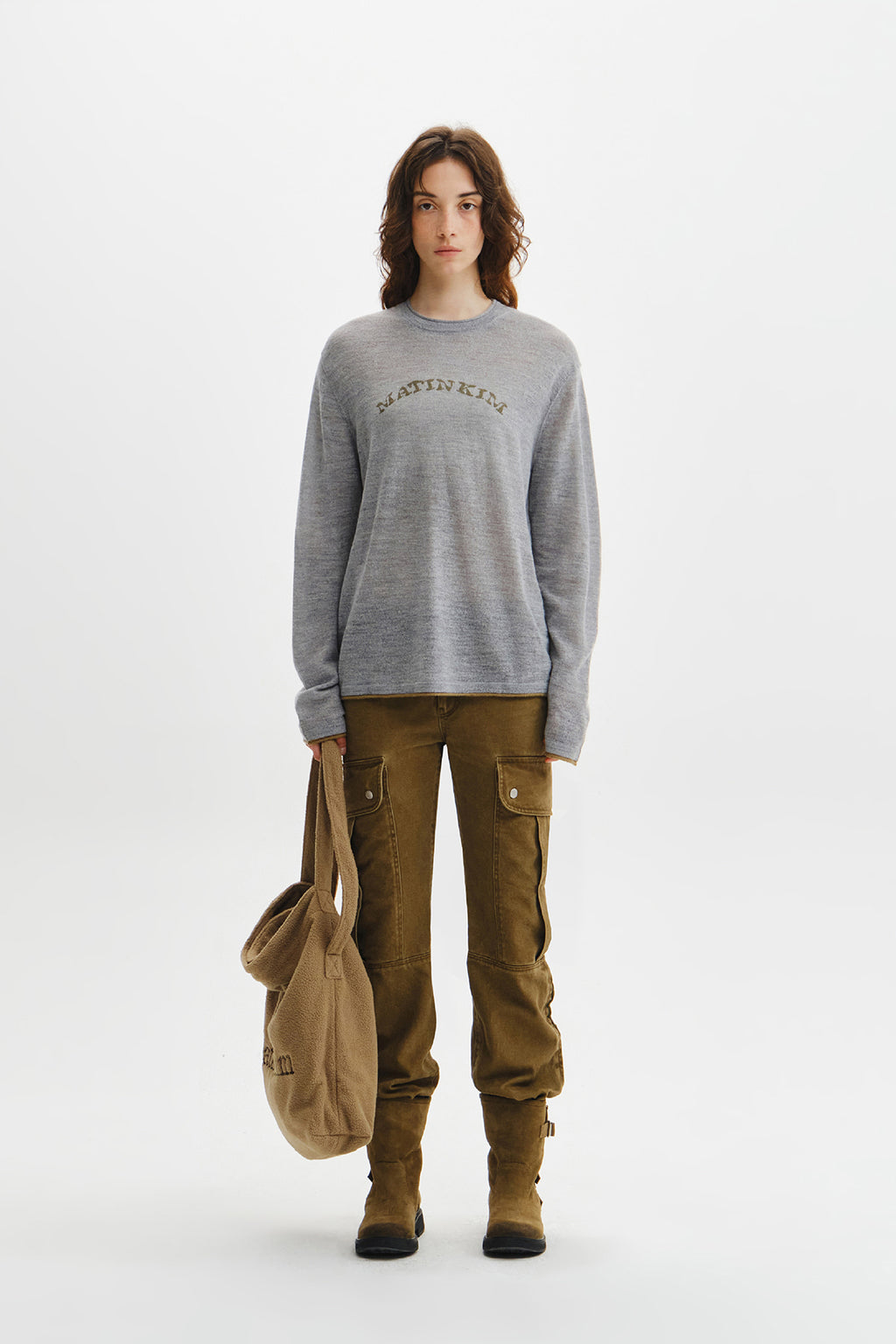 Matin Kim - Matin Sleeve Graphic Sheer Knit Pullover (Grey) product image 8 | TRAB K-Fashion Australia