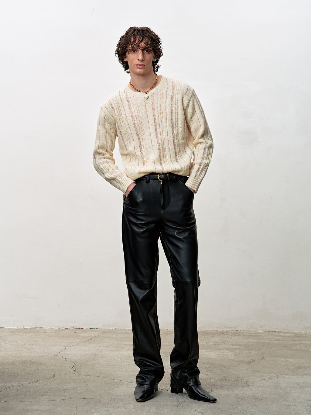 Tonywack - Kid Mohair Distressed Ribbed Sweater (Ecru) product image 4 | TRAB K-Fashion Australia