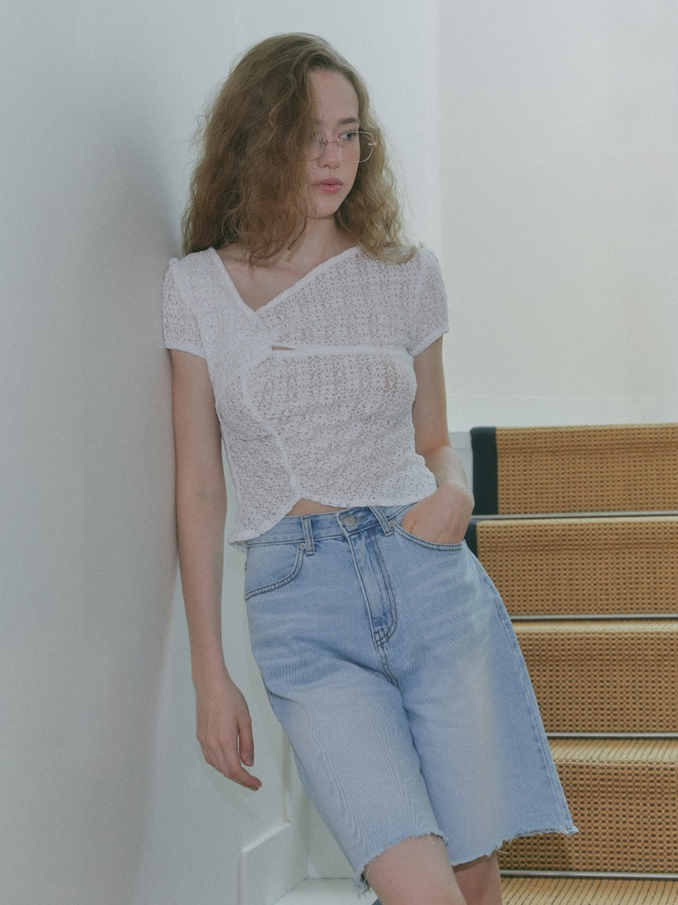 Margarin Fingers - Denim Bermuda Pants (Light Blue) product image 1 | TRAB K-Fashion Australia