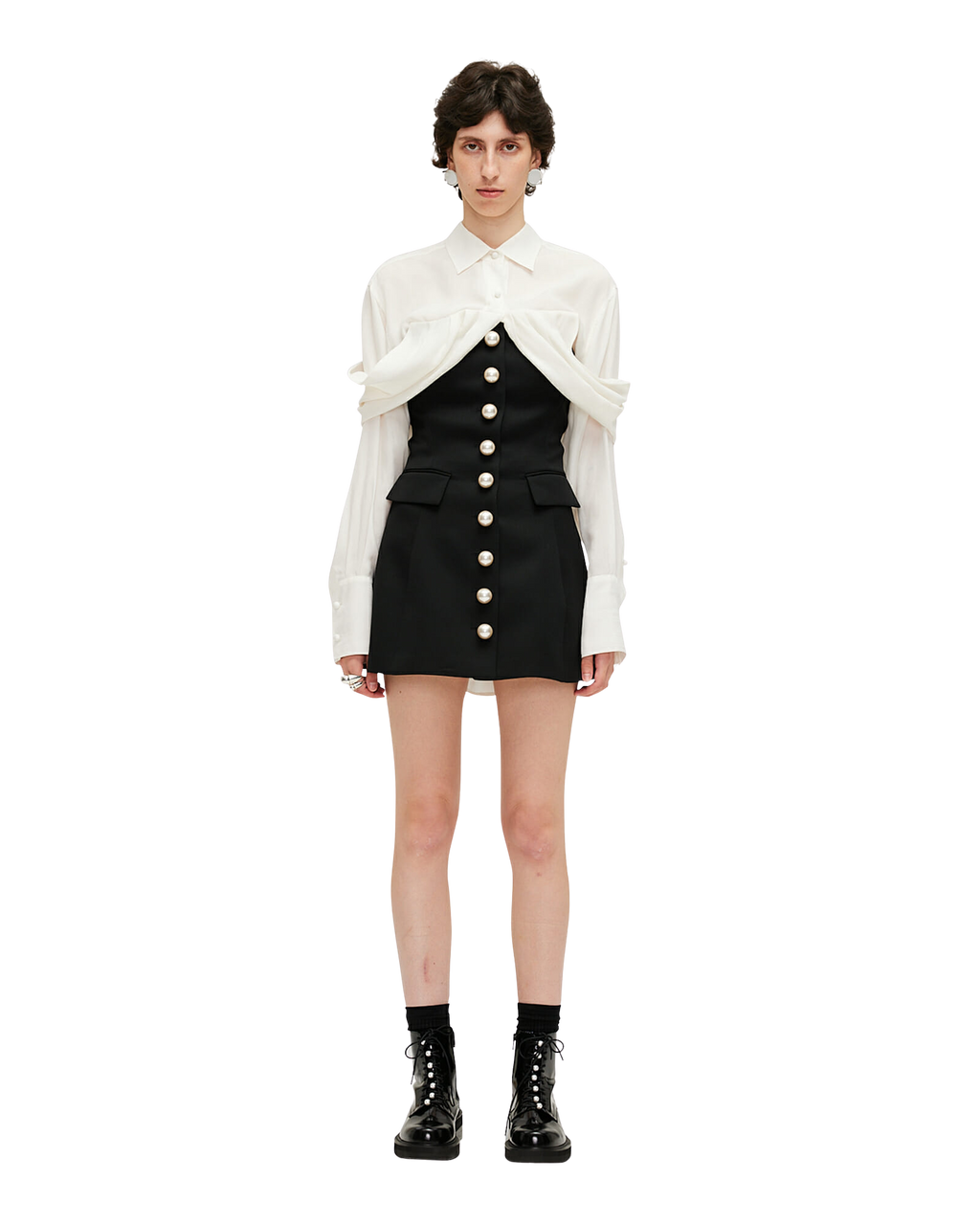 Kimhe Kim - Pearl Buttons Wool-Blend Bustier Mini Dress (Black) product image 1 | TRAB K-Fashion Australia
