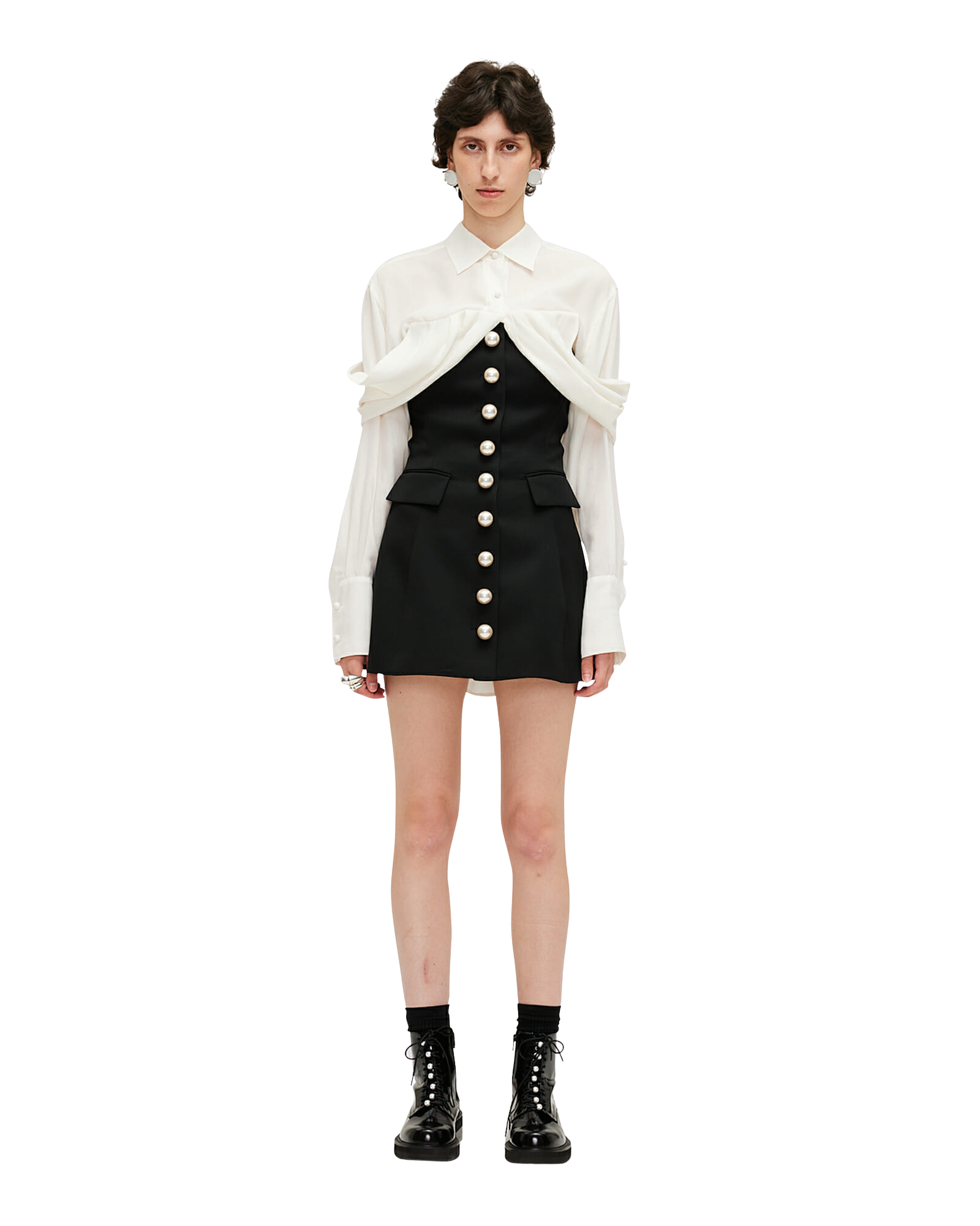 Kimhe Kim - Pearl Buttons Wool-Blend Bustier Mini Dress (Black) product image 1 | TRAB K-Fashion Australia